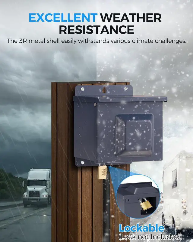 Alt view image 5 of 7 - 50 Amp RV Power Outlet Box with Breaker, 125V/250V NEMA 14-50R Weatherproof RV Receptacle, Lockable Electrical Power Box for Campers, Trailers, Motorhomes, UL Listed U61OB06