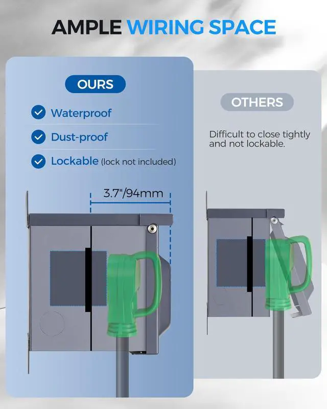 Alt view image 7 of 7 - 50 Amp RV Power Outlet Box with Breaker, 125V/250V NEMA 14-50R Weatherproof RV Receptacle, Lockable Electrical Power Box for Campers, Trailers, Motorhomes, UL Listed U61OB06
