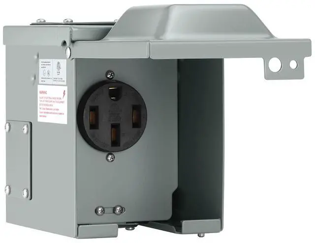 50 Amp 125/250V NEMA 14-50 Power Outlet Box, Outdoor Weatherproof Lockable Receptacle, ETL Certified, for EVs, RVs, Campers, Trailers, Motorhomes, and Home Use