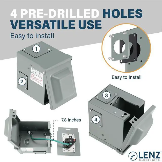 Alt view image 3 of 7 - 50 Amp 125/250V NEMA 14-50 Power Outlet Box, Outdoor Weatherproof Lockable Receptacle, ETL Certified, for EVs, RVs, Campers, Trailers, Motorhomes, and Home Use