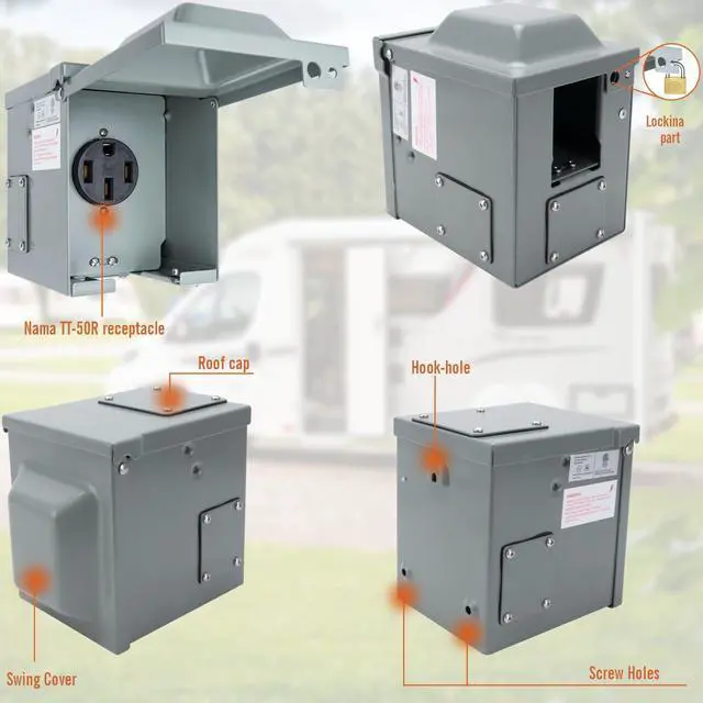Alt view image 7 of 7 - RV Power Outlet Box 50 Amp 125/250V, RV Power Receptacle Panel Plug,RV Nema 14-50R Receptacle Box Lockable Weatherproof Electrical Box,RV Power Outlet Box for RV Camper Travel Trailer Motorhome.