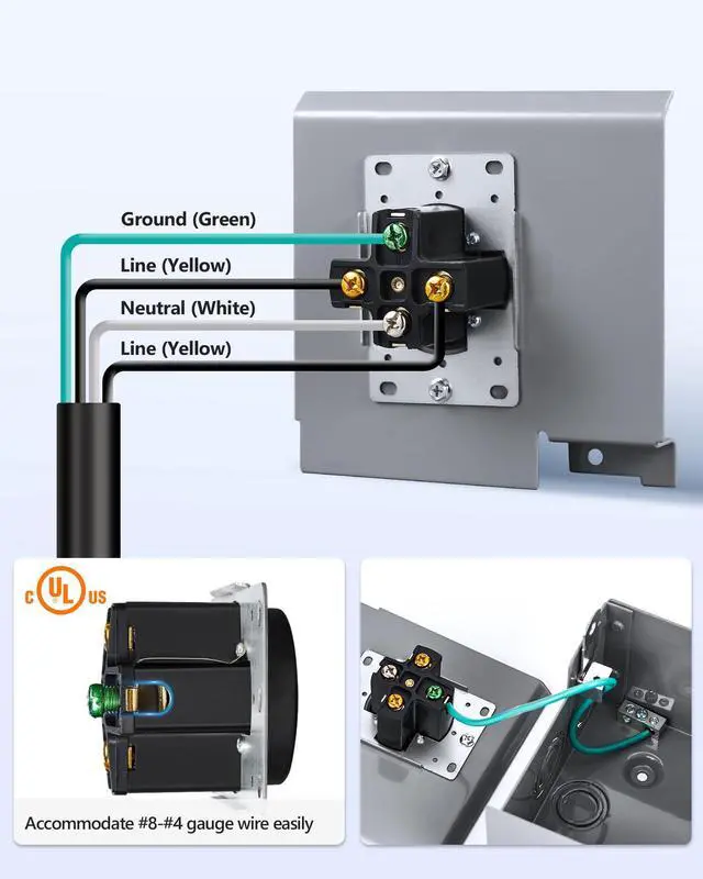 Alt view image 6 of 7 - 50 Amp RV Power Outlet Box, 125V/250V NEMA 14-50R Enclosed Lockable RV Electrical Outlet, Weatherproof Power Box for RV/EV Receptacle, Outdoor Panel for RVs, Trailer, ETL & UL Listed