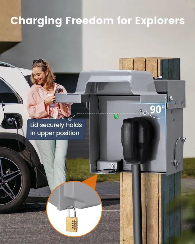 Alt view image 5 of 7 - 50 Amp RV Power Outlet Box, 125V/250V NEMA 14-50R Enclosed Lockable RV Electrical Outlet, Weatherproof Power Box for RV/EV Receptacle, Outdoor Panel for RVs, Trailer, ETL & UL Listed