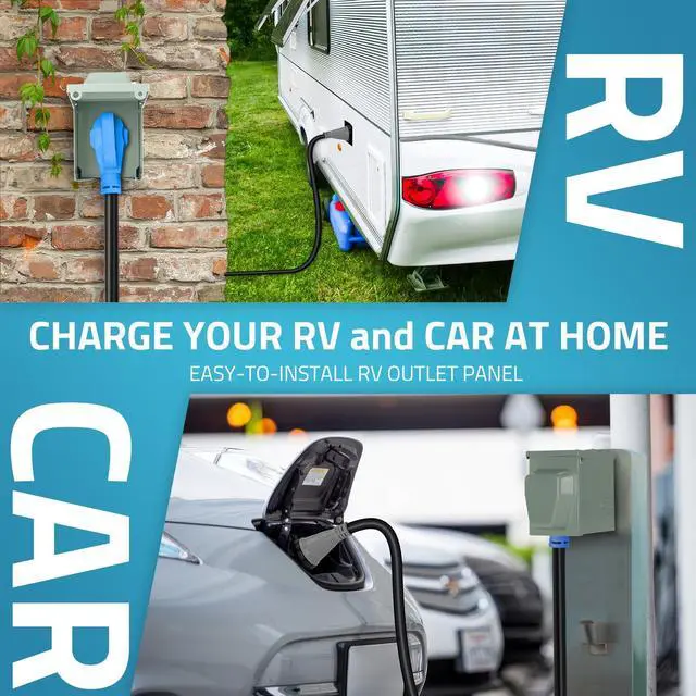 Alt view image 3 of 7 - 50 Amp RV Outlet Box, Nema 14-50R Outlet 125/250 Volt RV Plug w/Anti-Theft Lockable Swing Cover, UL Listed & Weatherproof for Camper, Electric Car, Tesla