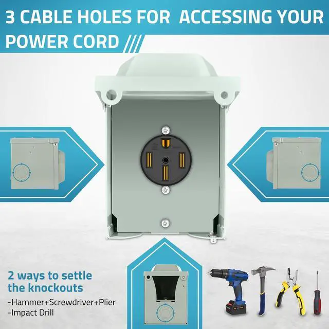 Alt view image 7 of 7 - 50 Amp RV Outlet Box, Nema 14-50R Outlet 125/250 Volt RV Plug w/Anti-Theft Lockable Swing Cover, UL Listed & Weatherproof for Camper, Electric Car, Tesla