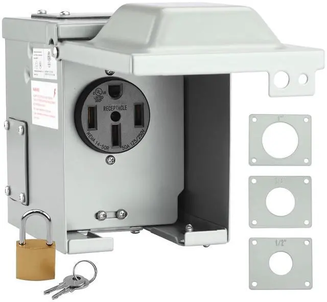 Main image of 50 Amp 125/250 Volt Power Outlet Box, Waterproof Lockable Enclosed Power Panel, 14-50R Receptacle, for RV Camper Travel Trailer Electric Car, ETL Listed