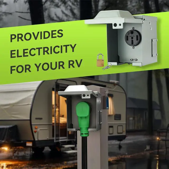 Alt view image 2 of 6 - 50 Amp 125/250 Volt Power Outlet Box, Waterproof Lockable Enclosed Power Panel, 14-50R Receptacle, for RV Camper Travel Trailer Electric Car, ETL Listed