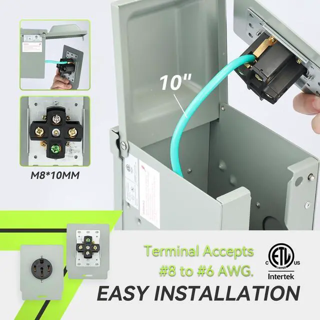 Alt view image 5 of 6 - 50 Amp 125/250 Volt Power Outlet Box, Waterproof Lockable Enclosed Power Panel, 14-50R Receptacle, for RV Camper Travel Trailer Electric Car, ETL Listed
