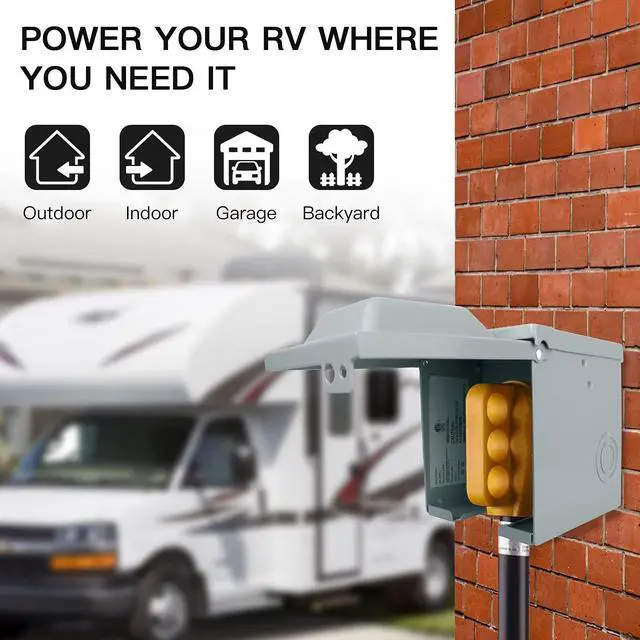 Alt view image 2 of 7 - 50 Amp 125/250 Volt RV Power Outlet Box, Enclosed Lockable Weatherproof NEMA 14-50R Outdoor Electrical Receptacle Panel, 50 Amp RV Receptacle for Camper Trailer Motorhome Electric Car Generator