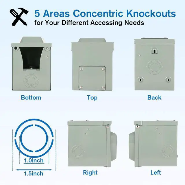 Alt view image 5 of 6 - 50 Amp RV Power Outlet Box, 125/250 Volt NEMA 14-50R Receptacle, Lockable Enclosed Outdoor Plug, Electrical Receptacle Panel, Weatherproof Temporary Hookup for RV Camper Car Travel Generator