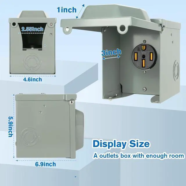 Alt view image 6 of 6 - 50 Amp RV Power Outlet Box, 125/250 Volt NEMA 14-50R Receptacle, Lockable Enclosed Outdoor Plug, Electrical Receptacle Panel, Weatherproof Temporary Hookup for RV Camper Car Travel Generator