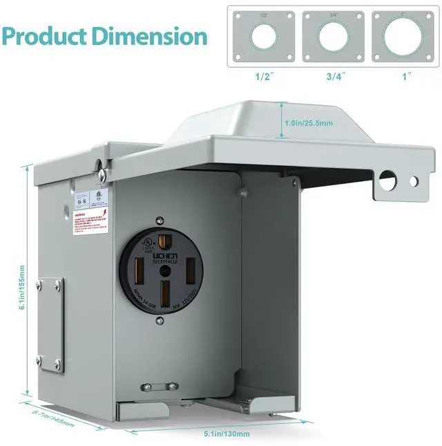 Alt view image 2 of 7 - 50 Amp RV/EV Power Outlet Box, Enclosed Lockable Weatherproof Outdoor 125/250 Volt Electrical NEMA 14-50R 50 Amp RV Receptacle Panel, for RV Camper Travel Trailer Motorhome, ETL Listed