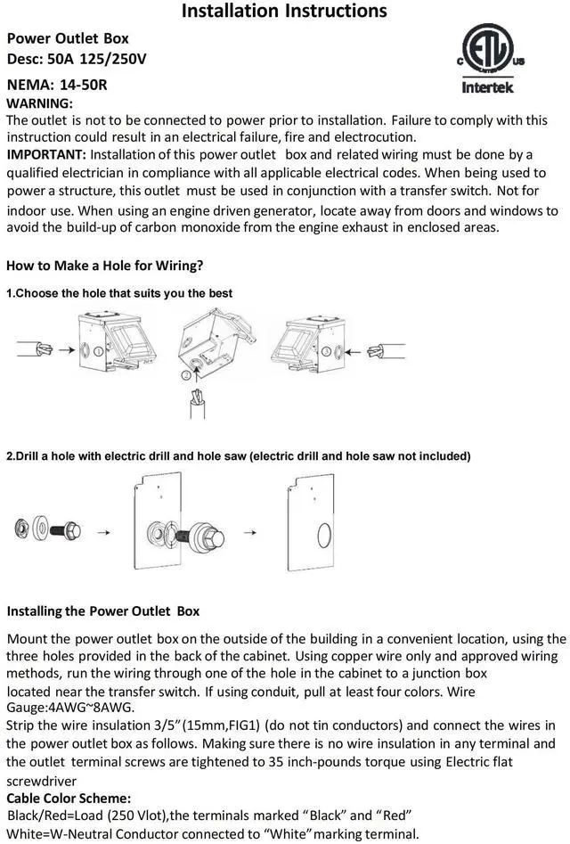 Alt view image 6 of 7 - 50 Amp 125/250 Volt RV Power Outlet Box, Enclosed Lockable Weatherproof NEMA 14-50R Outdoor Electrical Receptacle Panel, 50 Amp RV Receptacle for Camper Trailer Motorhome Electric Car Generator
