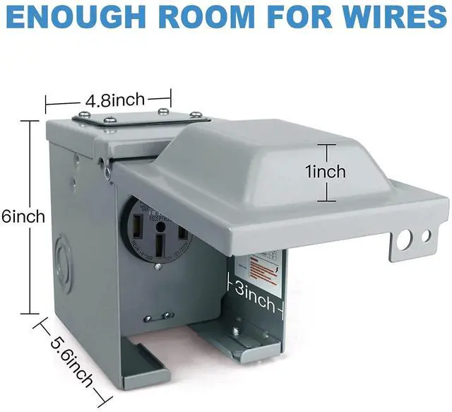 Alt view image 7 of 7 - 50 Amp 125/250 Volt RV Power Outlet Box, Enclosed Lockable Weatherproof NEMA 14-50R Outdoor Electrical Receptacle Panel, 50 Amp RV Receptacle for Camper Trailer Motorhome Electric Car Generator