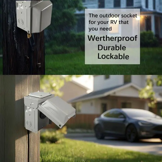 Alt view image 7 of 7 - 50 Amp NEMA 14-50R Power Outlet Box 125/250 Volt, Heavy Duty Lockable Weatherproof Outdoor Electrical Panel, Outdoor Receptacle for EV RV Generator Camper Motorhome, ETL Listed, HDS2-003