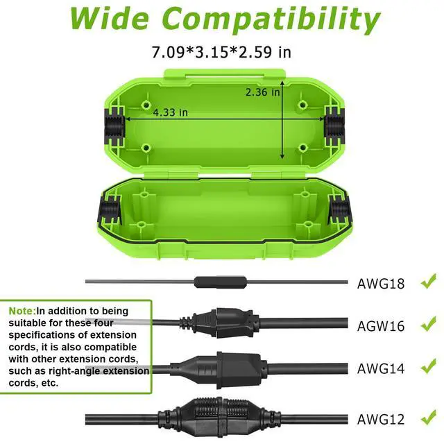 Alt view image 2 of 7 - 2 Pack Extension Cord Cover Outdoor, IP54, Connection Box to Protect Outdoor Outlet, Plug, Christmas Holiday Decoration Light, Green