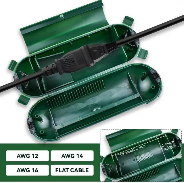Alt view image 5 of 7 - 2 Pcs Outdoor Waterproof Extension Cord Safety Box Weatherproof Resistant Seal Housing IP44Waterproof Connection Box for Protect Holiday String Lights Wires and Plugs (Green)
