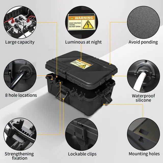 Alt view image 2 of 7 - Large Outdoor Electrical Box Waterproof (12.5 x 8.5 x 5 Inch), IP54 Weatherproof Extension Cord Cover with 8 Cable Entry, Plug Protector Boxes for Outlet Plug Power Strip Holiday Light Outside, Black