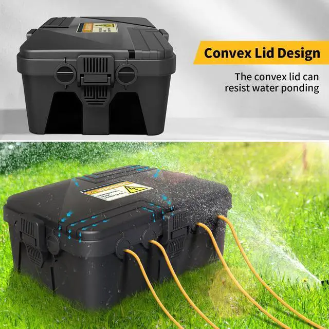 Alt view image 5 of 7 - Large Outdoor Electrical Box Waterproof (12.5 x 8.5 x 5 Inch), IP54 Weatherproof Extension Cord Cover with 8 Cable Entry, Plug Protector Boxes for Outlet Plug Power Strip Holiday Light Outside, Black