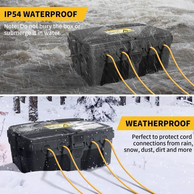 Alt view image 4 of 7 - Large Outdoor Electrical Box Waterproof (12.5 x 8.5 x 5 Inch), IP54 Weatherproof Extension Cord Cover with 8 Cable Entry, Plug Protector Boxes for Outlet Plug Power Strip Holiday Light Outside, Black
