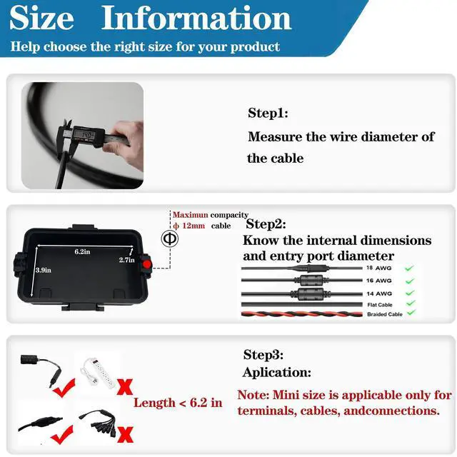 Alt view image 4 of 7 - Mini Outdoor Electrical Box, IP54 Waterproof Extension Cord Cover (Inside 6.2 x 3.9 x 2.7 inches) Weatherproof Connection Box for Plug,Connector, Power Cord, Festive Light(2 PCS Black)