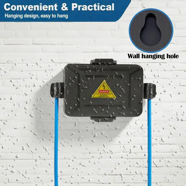 Alt view image 5 of 7 - Mini Outdoor Electrical Box, IP54 Waterproof Extension Cord Cover (Inside 6.2 x 3.9 x 2.7 inches) Weatherproof Connection Box for Plug,Connector, Power Cord, Festive Light(2 PCS Black)