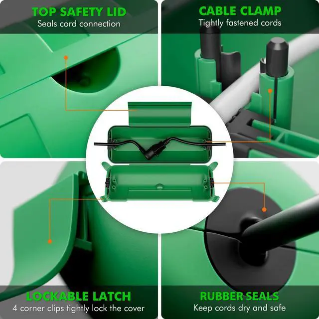 Alt view image 3 of 7 - Extension Cord Safety Cover, IP44 Waterproof Connection Box, Weatherproof Electrical Enclosure Seal to Protect Outdoor Outlet, Plug, Holiday Decoration Light, Fountain, Power Tool, Green