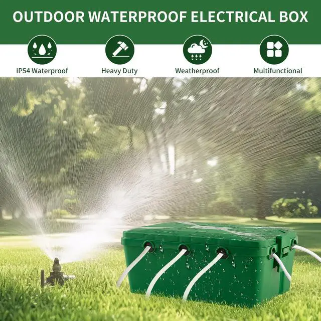 Alt view image 3 of 7 - Large Outdoor Waterproof Electrical Box(12.9X 8.3 x 5.2 inch), IP54 Weatherproof Extension Cord Cover with 7 Cable Seal Entry, Protect Power Strip, Timer Outlet Plug, Holiday Light Decoration, Green