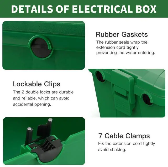 Alt view image 6 of 7 - Large Outdoor Waterproof Electrical Box(12.9X 8.3 x 5.2 inch), IP54 Weatherproof Extension Cord Cover with 7 Cable Seal Entry, Protect Power Strip, Timer Outlet Plug, Holiday Light Decoration, Green