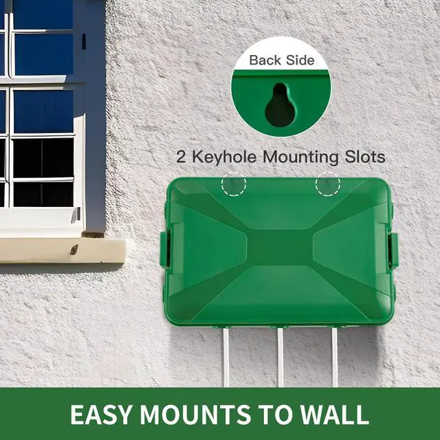 Alt view image 7 of 7 - Large Outdoor Waterproof Electrical Box(12.9X 8.3 x 5.2 inch), IP54 Weatherproof Extension Cord Cover with 7 Cable Seal Entry, Protect Power Strip, Timer Outlet Plug, Holiday Light Decoration, Green