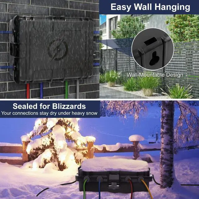 Alt view image 4 of 7 - Large Outdoor Electrical Box Waterproof, IP54 Extension Cord Cover Weatherproof Outdoor Outlet Covers, Protect Power Strip, Timer Outlet, Plug, Socket, Holiday Light, Black (12 x 9X 5 inch)