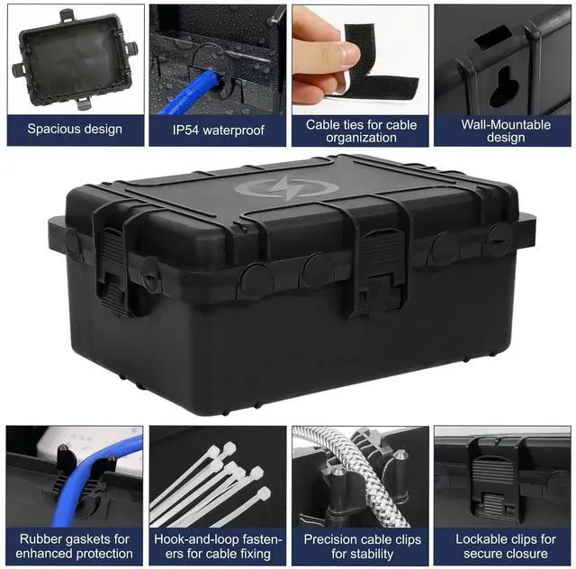 Alt view image 6 of 7 - Large Outdoor Electrical Box Waterproof, IP54 Extension Cord Cover Weatherproof Outdoor Outlet Covers, Protect Power Strip, Timer Outlet, Plug, Socket, Holiday Light, Black (12 x 9X 5 inch)