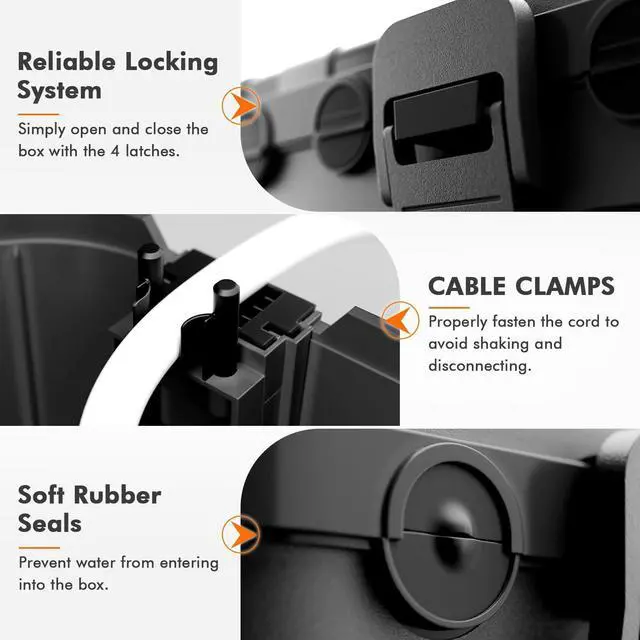 Alt view image 3 of 7 - IP54 Extra Large Outdoor Waterproof Box w/ 6 Cable Seal Entry, Weatherproof Extension Cord Safety Cover, Protect Power Strip, Timer Outlet Plug, Christmas Decoration, Black