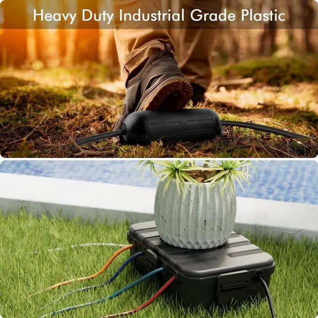 Alt view image 7 of 7 - IP54 Extra Large Outdoor Waterproof Box w/ 6 Cable Seal Entry, Weatherproof Extension Cord Safety Cover, Protect Power Strip, Timer Outlet Plug, Christmas Decoration, Black