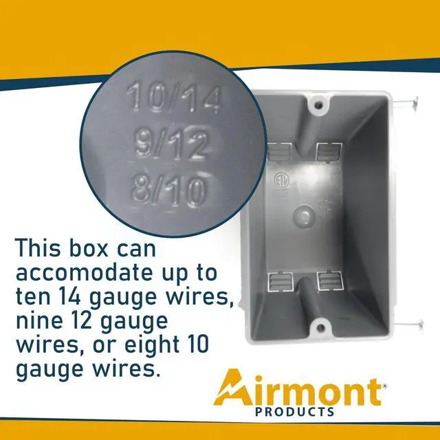 Alt view image 4 of 7 - (Pack of 16) Plastic Electrical Box, Grey Outlet Box, Single Gang New Work Junction Box, Captive Nails, 20 cu. Inches, Length 3-5/8'', Width 2-1/8'', Depth 3-1/4''