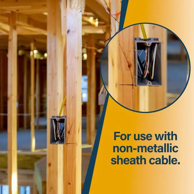 Alt view image 7 of 7 - (Pack of 16) Plastic Electrical Box, Grey Outlet Box, Single Gang New Work Junction Box, Captive Nails, 20 cu. Inches, Length 3-5/8'', Width 2-1/8'', Depth 3-1/4''