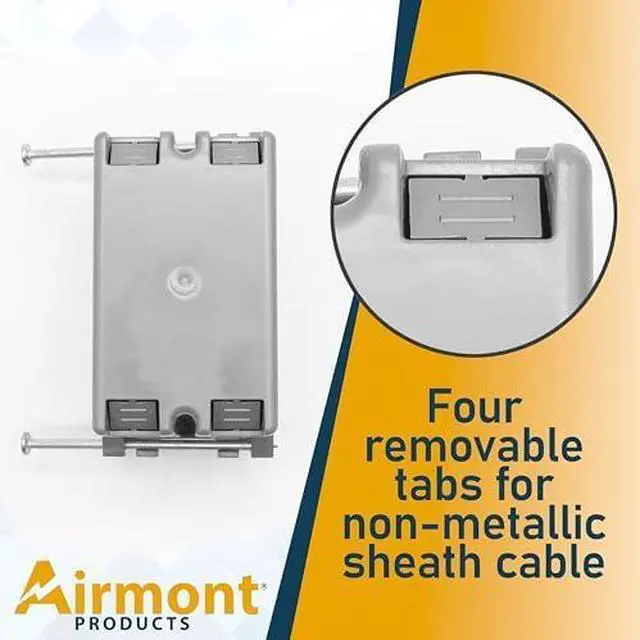 Alt view image 6 of 7 - (16 Pack) Plastic Electrical Box, Grey Outlet Box, Single Gang New Work Junction Box, Captive Nails, 18 cu. Inches, Length 3.75'', Width 2.25'', Depth 2.875'', 2 Hour Fire Rated Electrical Outlet Box