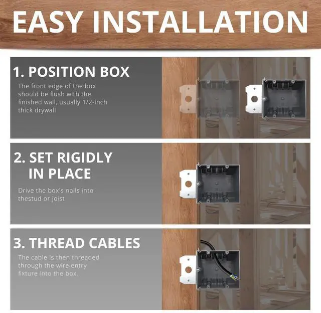 Alt view image 4 of 6 - 34Cu. in. Grey Adjustable Electrical Box Old Work Outlet, Double Gang Plastic Box, ETL, for Construction(Pack of 1)