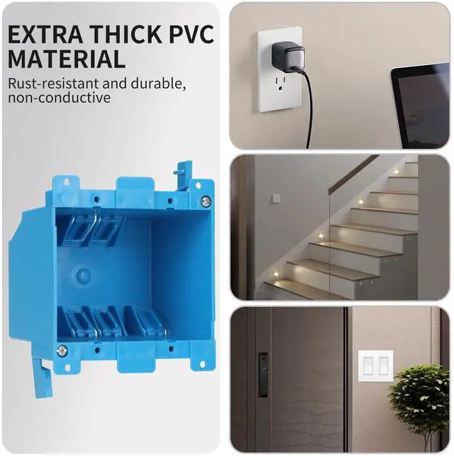 Alt view image 4 of 6 - 2-Gang PVC Old Work Retrofit Standard Switch/Outlet Wall Electrical Box,Non-Metallic 2 Gang Junction Box,Blue 25 cu. Inches,ETL Listed,1PCS