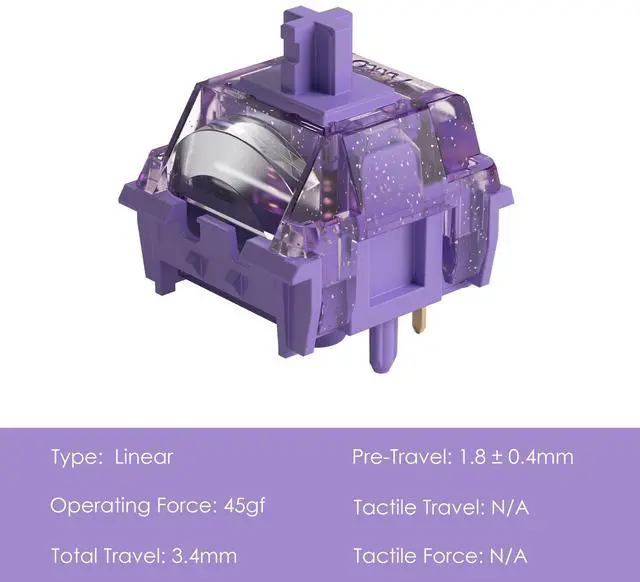 Alt view image 2 of 7 - Linear Switches Mechanical Gaming Keyboard Starlit Switch 5-Pin with LED Diffuser Pre-Lubed 45gf