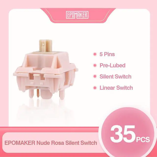 Alt view image 2 of 7 - Nude Rosa 39gf Silent Gaming Keyboard Switches, 21mm Spring, 5-Pin Pre-Lubed Switch, 35 PCS, with PC Case, UPE Stem, Compatible with MX Keycaps for Mechanical Keyboard (Nude Rosa)