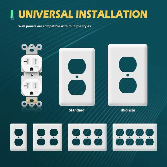 Alt view image 6 of 7 - Duplex Wall Receptacle Outlets, 20A Tamper-Resistant Electrical Receptacle, 2 Pole 3 Wire, Self-Grounding, Residential Grade Wall Power Socket, White, UL Listed, 10 Pack