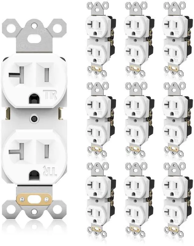 Main image of Duplex Wall Receptacle Outlets, 20A Tamper-Resistant Electrical Receptacle, 2 Pole 3 Wire, Self-Grounding, Residential Grade Wall Power Socket, White, UL Listed, 10 Pack