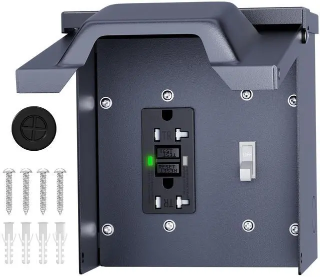 Main image of Outdoor Electrical Outlet Box with 20 Amp WRTR GFCI Receptacle and Switch ETL Listed Weatherproof GFCI Outlet Box with 3R Enclosure Rainproof Cover