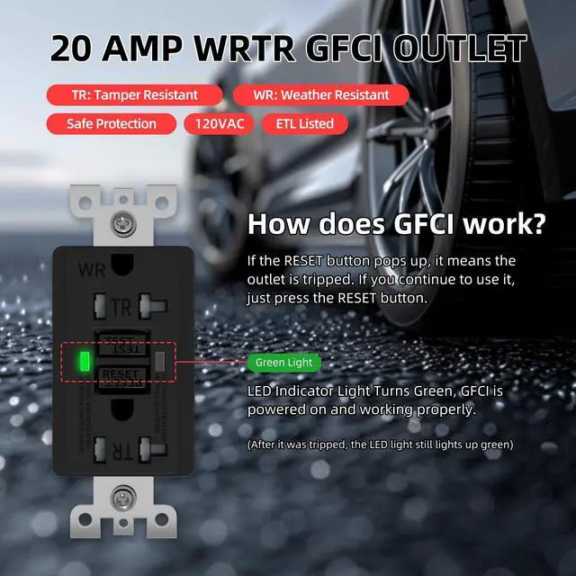 Alt view image 4 of 6 - Outdoor Electrical Outlet Box with 20 Amp WRTR GFCI Receptacle and Switch ETL Listed Weatherproof GFCI Outlet Box with 3R Enclosure Rainproof Cover