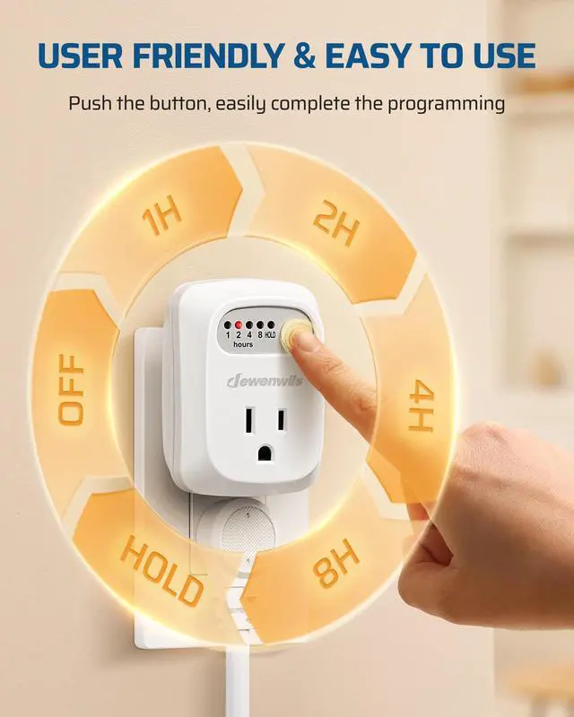 Alt view image 2 of 7 - Indoor Countdown Timer Outlet, Timers for Electrical Outlets, 125V/15A/1000W Auto Shut Off Safety Outlet, One 3-Prong Grounded Outlet, Light Timers, 1/3 HP, UL Listed