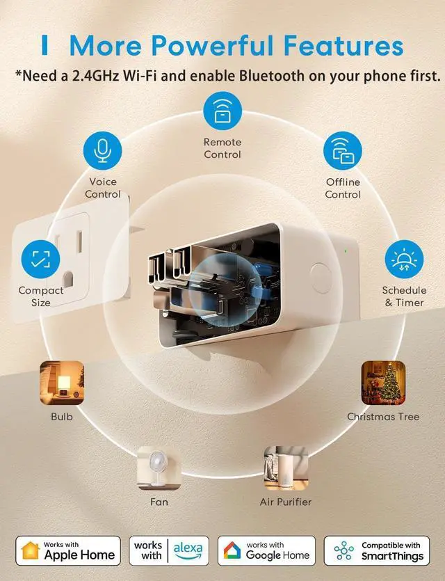 Alt view image 2 of 7 - Smart Plug Mini, 15A & Reliable Wi-Fi, Support Apple HomeKit, Siri, Alexa, Echo, Google Assistant and Nest Hub, App Control, Timer, No Hub Needed, 2.4G WiFi Only, 4 Pack