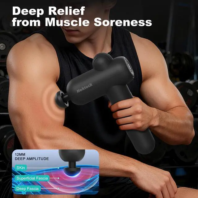 Alt view image 2 of 7 - Nekteck Massage Gun Deep Tissue - 12mm Amplitude, 30 Speeds, Full-Body Muscle Relaxation Device with 5-Head for Pain Relief, Quiet USB-C Rechargeable Percussion Muscle Massager for Home Office Travel