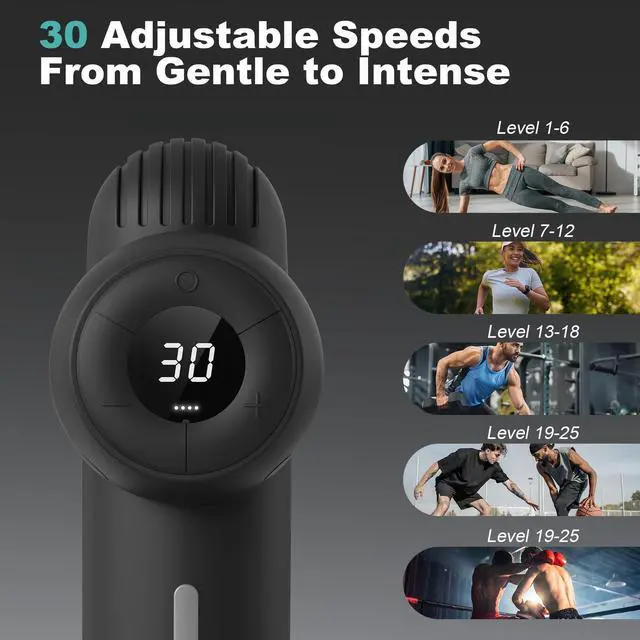 Alt view image 3 of 7 - Nekteck Massage Gun Deep Tissue - 12mm Amplitude, 30 Speeds, Full-Body Muscle Relaxation Device with 5-Head for Pain Relief, Quiet USB-C Rechargeable Percussion Muscle Massager for Home Office Travel