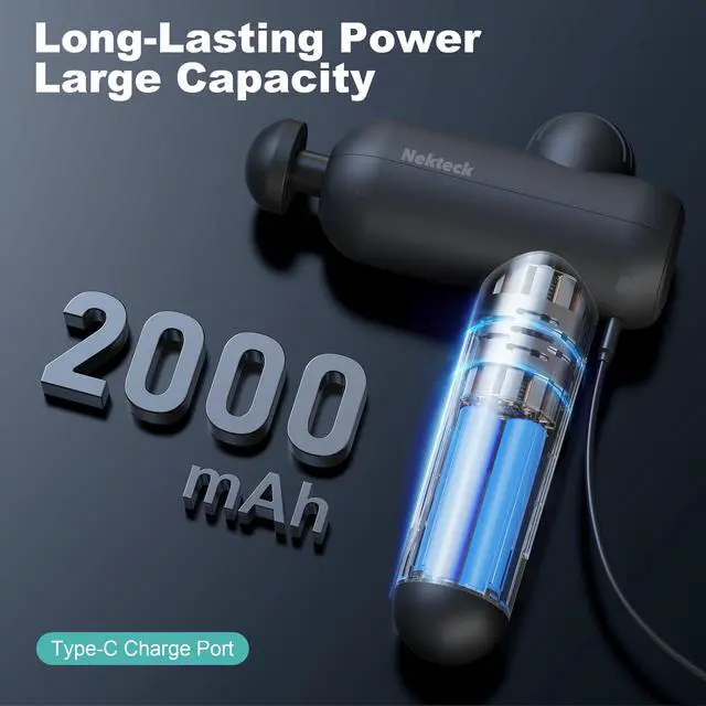 Alt view image 5 of 7 - Nekteck Massage Gun Deep Tissue - 12mm Amplitude, 30 Speeds, Full-Body Muscle Relaxation Device with 5-Head for Pain Relief, Quiet USB-C Rechargeable Percussion Muscle Massager for Home Office Travel
